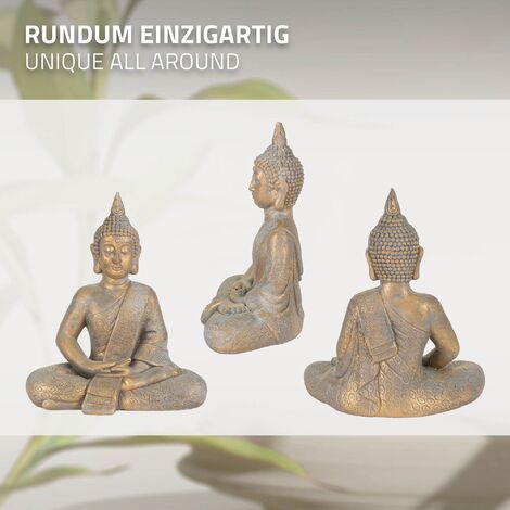 ECD Germany Statue de Bouddha Assise 48 cm en Pierre Artificielle Polyrésine Aspect Bronze Sculpture Décoration de Jardin Feng Shui Yoga Figurine Statuette Siddharta Asie Objet Décoratif Maison