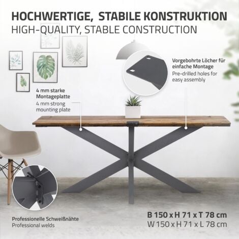 ML-Design Pied de Table Spider 78x71x150 cm, Structure en Croix, Anthracite, en Métal, Revêtement en Poudre, 150 kg, Design Industriel, Protection du Sol Inclus, Robuste, avec Matériel de Fixation