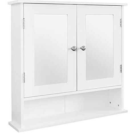 ML-Design Armoire Murale Salle de Bain, Blanc, 56x58x13cm, Bois MDF Mélaminée, Meuble de Toilette avec Miroir, Double Porte, Beaucoup d'Espace de Rangement, Commode Étagère Cuisine, Style Campagnard (1/5)