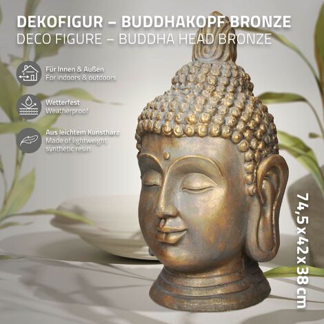 ECD Germany Statue Tête de Bouddha 74,5 cm, en Polyrésine, Aspect Bronze, Décoration pour Intérieur et Extérieur pour Salle Yoga, Reiki, Feng-Shui, Mantra et Siddharta, Méditation Maison et Jardin