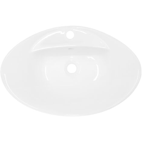 Lavabo à Poser Céramique Blanc ECD-Germany 590x390mm – Neuf Avec Bonde Chrome