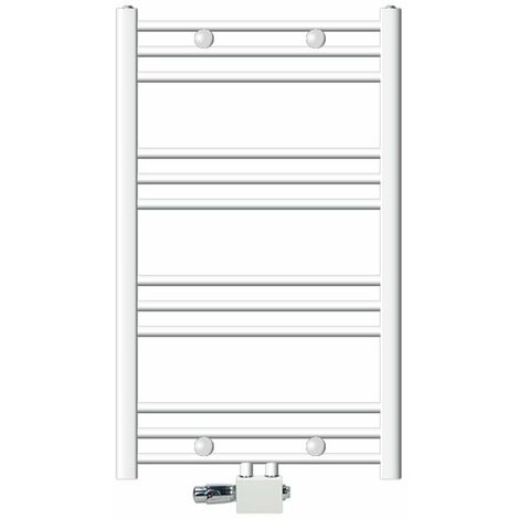 ECD Germany Sèche-Serviettes Sahara Non Électrique - 600 x 800 mm - Blanc - Connexion Central - avec Kit de Raccordement Universal et Thermostat - Forme Droit - Radiateur pour Salle de Bain (1/5)
