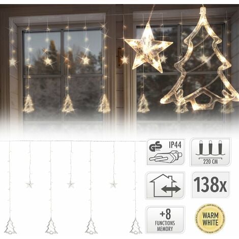 Rideau lumineux de Noël, 2 x 1 mètres, blanc chaud, IP44, avec 5 fonction  contrôleur