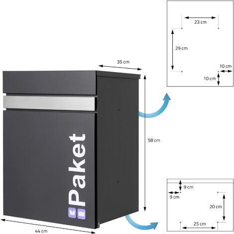 Boîte aux lettres pour colis avec support 44x35x58 cm anthracite/imitation  bois en acier galvanisé ML-Design