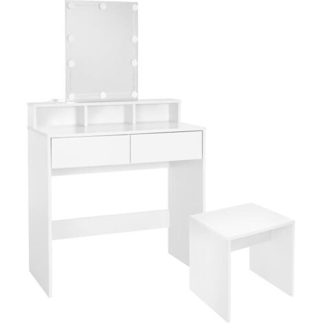 Coiffeuse Avec Miroir LED Et Tabouret - Luminosité Réglable - Table De Maquillage Avec 7 Tiroirs 110x39 5x140 5cm Commode Blanche Woltu 92740278