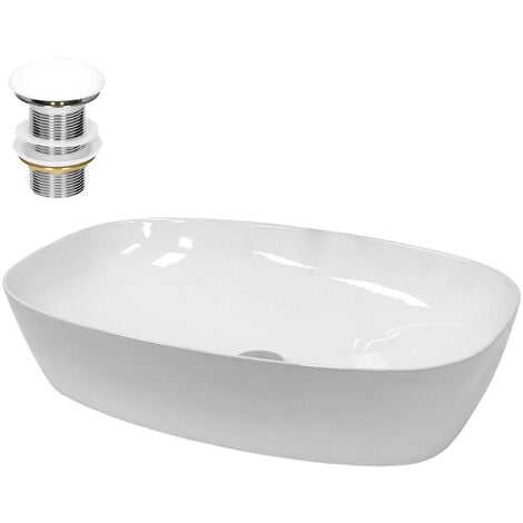 Vasque en céramique blanc avec bonde de vidage pour salle de bain  415x360x130 mm