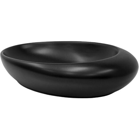 Luxebath – Lavabo en céramique noir mat 58,5 x 37,5 x 14,5 cm – Vasque à poser moderne – Design galet – Évier de comptoir élégant avec trou d'évacuation (1/5)