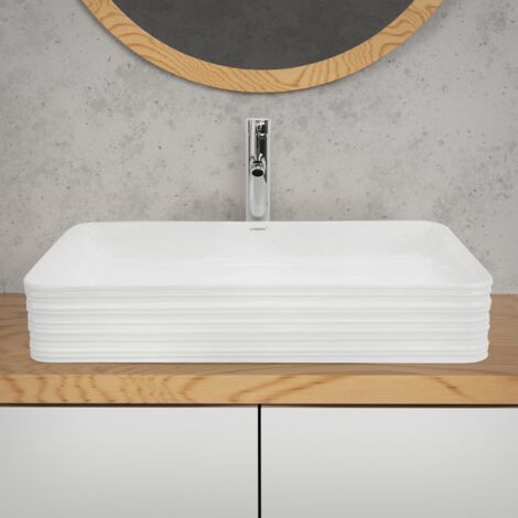 Lavabo à Poser Carré Blanc En Céramique - Design Moderne 435x435x125 Mm - Neuf
