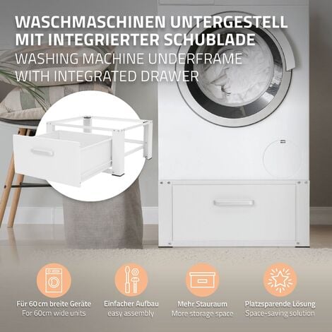 Socle machine à laver double avec tiroirs base sèche-linge blanc