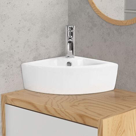 ML-Design Lavabo en Céramique Blanc Brillant, 46x33x13 cm, Anguleux, Vasque à Poser sur Plan de Toilette, Lave-Mains Évier pour la Salle de Bain/WC Invités, Design Moderne, sans Matériel de Montage