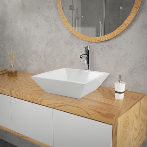 Lavabo En Céramique Blanc Avec Garniture De Vidage Vasque à Poser 605 X 365 Mm