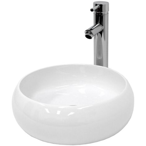 Lavabo en céramique blanc vasque a poser rond évier moderne toilette