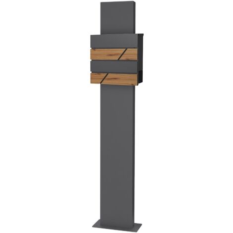 ECD Germany Boîte aux Lettres sur Pied Anthracite/Apect Bois, 37x37x11 cm, Acier Thermolaqué, Mailbox avec Compartiment à Journaux, 2 Clés, Support Anthracite Haut 170 cm, Materiel de Montage Inclus (1/5)