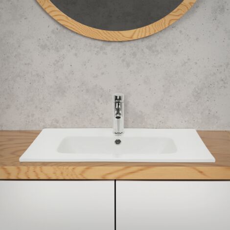 Lavabo En Céramique Blanc Moderne 41x33 Cm - Avec Garniture De Vidage Chromée - Neuf