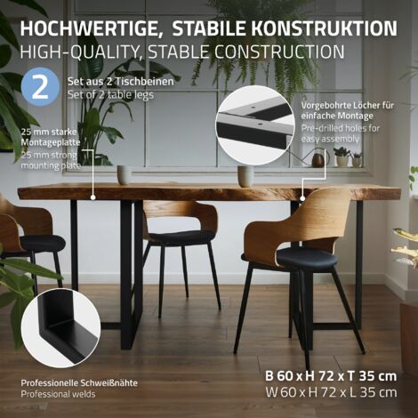 Ml-Design – Pieds de table en métal noir en forme de T – Set de 2 ...