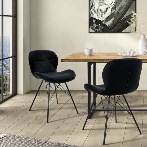 Chaise de salle à manger, Lot de 2, revêtement en velours Noir avec pieds en métal, matériel de montage inclus ML-Design