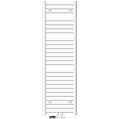 ECD Germany Radiateur Design Sahara Non Électrique - 400 x 1500 mm - Blanc - Connexion Central - avec Kit de Raccordement Mural d'Angle et Thermostat - Forme Droit - Sèche-Serviettes Salle de Bain (1/5)