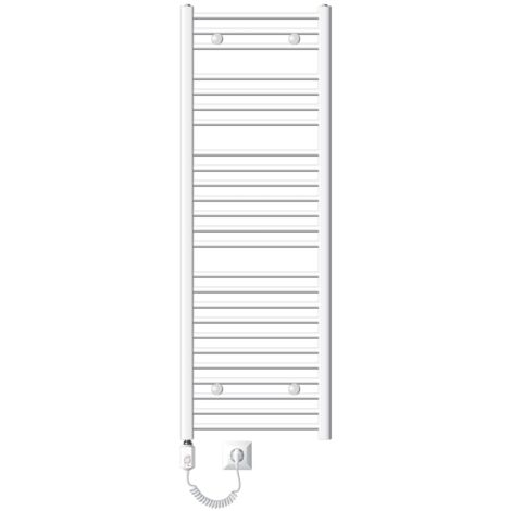 LuxeBath Radiateur Électrique de Salle de Bain Sahara 500x1500 mm Blanc Raccord Latéral Courbe Elément Chauffant 1200W + Thermostat Affichage Digital Sèche-serviettes Minuterie Kit de Fixation Inclus
