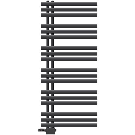 LuxeBath Radiateur Design Iron EM 600x1400 mm Anthracite Raccord Central au Bas avec Garniture de Raccordement Universel Forme d'Angle et de Passage + Thermostat, Sèche-Serviettes avec Kit de Montage (1/5)