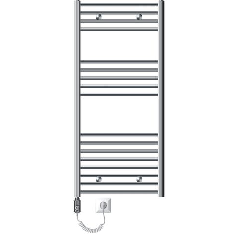 LuxeBath Radiateur Electrique Sahara 600x1200mm, Chrome, Sèche-serviettes en Panneau, Raccordement Latéral Courbé, Barre Chauffante Thermostat 1200W, Affichage Numérique, Radiateur Mural Salle de Bain (1/5)