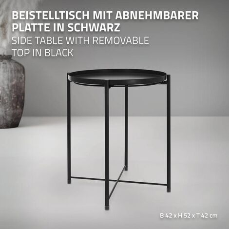 ML-Design Table d'Appoint Ronde Ø 45 x H 52 cm, en Métal, Noir, Table Basse avec Plateau Amovible, Solide et Robuste, Table de Chevet Salon pour Boissons Snacks, Matériel de Montage Inclus