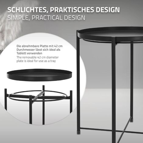 ML-Design Table d'Appoint Ronde Ø 45 x H 52 cm, en Métal, Noir, Table Basse avec Plateau Amovible, Solide et Robuste, Table de Chevet Salon pour Boissons Snacks, Matériel de Montage Inclus