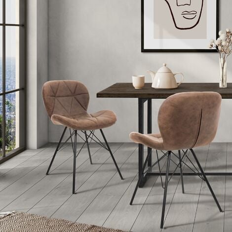 Lot de 2 fauteuils de table en tissu et métal beige CALABRA