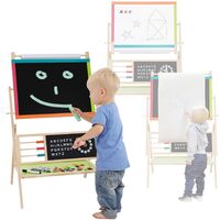 Chevalet en bois pour enfants, Horloge tableau noir et tableau blanc