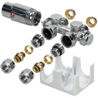 ECD Germany Kit de connexion central avec thermostat pour radiateurs - Blanc - Universel - Raccord radiateur chauffage central