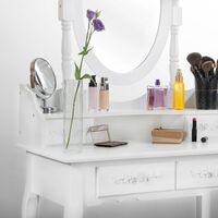Meuble table de maquillage coiffeuse commode avec tabouret miroir 4 tiroirs MDF