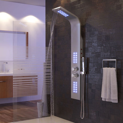 Duschpaneel Säule LED Edelstahl Set Regendusche Wasserfall Massage Duscharmatur