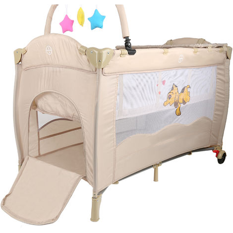 Kinderreisebett Babybett Baby Reisebett Kinderbett Klappbett Mit Wickelauflage Beige