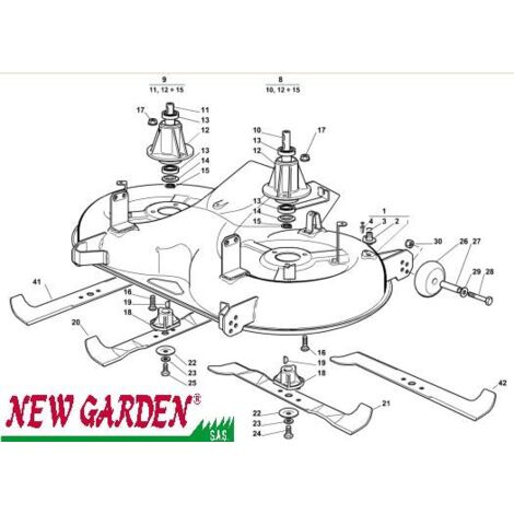 Esploso piatto di taglio 122cm XX220HD trattorino rasaerba CASTELGARDEN 2002-13 1 Assieme piatto di taglio