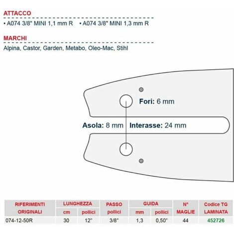 Barra per motosega 45 cm 3/8' 1.5 mm 68 maglie