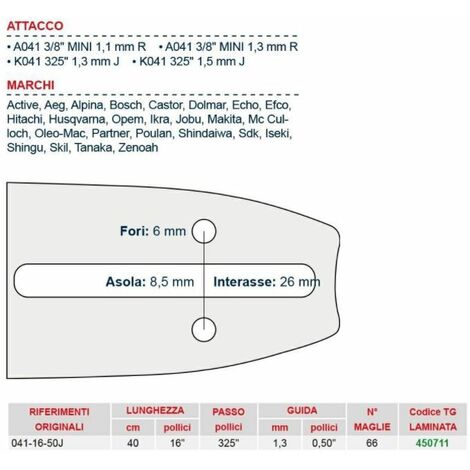 Kit Barra e Catena 40 cm 16'' per Motosega Hitachi CS33EB