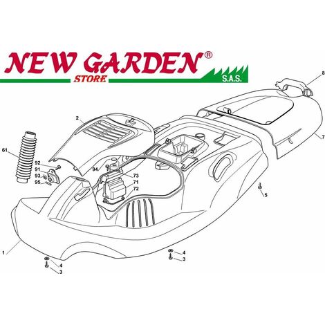 Esploso carrozzeria trattorino rasaerba EL63 XE75VD CASTELGARDEN ricambi2002-13 2 COPERTURA MOTORE
