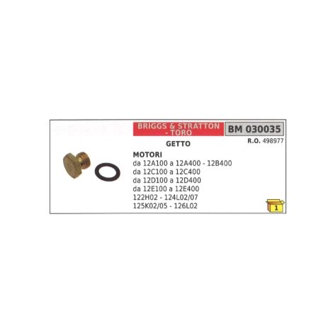 Getto carburatore BRIGGS&STRATTON da 12A100 a 12A400 - 12B400 - 125K02/05 498977