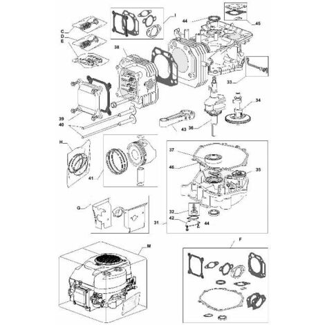 Esploso spaccato motore serie tre trattorino rasaerba castelgarden TRE 701 GGP 69 ass. fasce elastiche