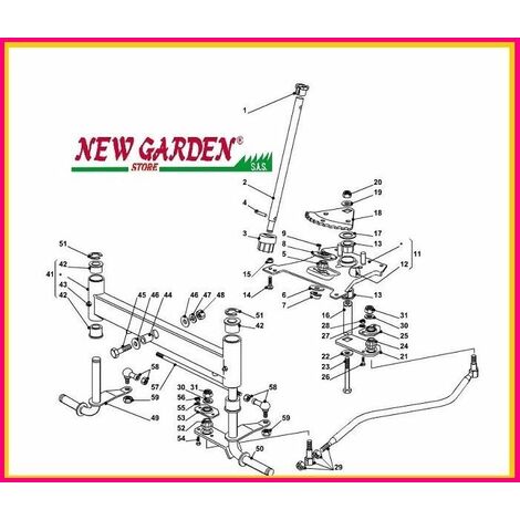 Esploso sterzo trattorino 92cm PLUS 13 5/92 CASTELGARDEN GGP STIGA MOUNTFIELD 29 asta comando sterzo 382000539/1