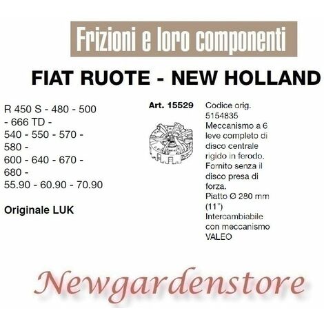 Frizione meccanismo 6 leve piatto 280mm R450 480 500 15529 FIAT NEW HOLLAND LUK