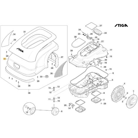 Copertura superiore ORIGINALE STIGA a3000 rtk robot rasaerba 381119735/0