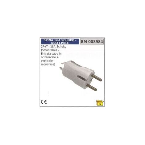 Spina 2 Poli Terra 16A Schuko Smontabile Entrata Cavo In Orizzontale