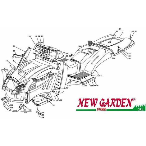 Esploso carrozzeria 102cm  XT150 trattorino rasaerba CASTELGARDEN 2002-13ricambi 81 COPERTURA SACCO ROSSO