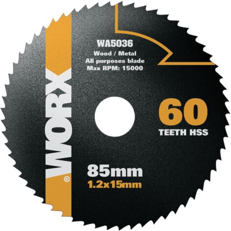 Lama TCT diametro 85 mm 60 denti per sega circolare WORX taglio legno metallo (1/3)
