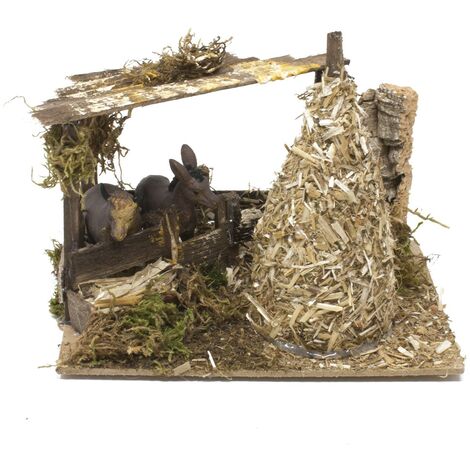 Stalla con Asinelli e Pagliaio per Presepe 15x10x11 cm- 85416/A (1/5)