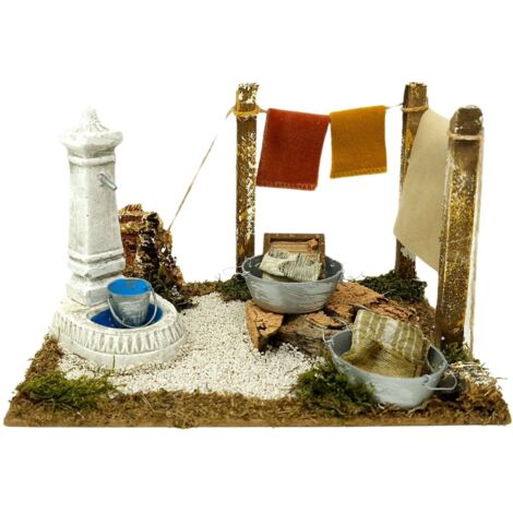 Fontana e Panni Stesi 20x14x12 cm Scena Presepe 12008