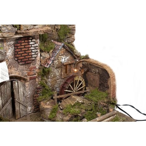 Paesaggio Presepe Casette e Mulino con Luci 60x35 cm 11214