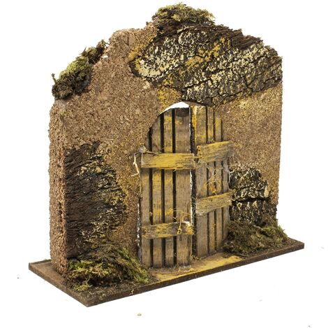1 PARETE IN RESINA CON PORTONE 15X6X14CM ASSORTITA PER PRESEPE