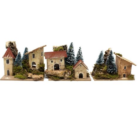 3 Casette  con Alberi per Presepe 10x6 cm 11565B