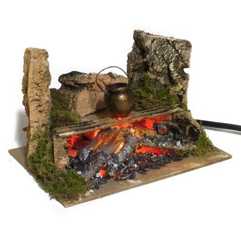 Fuoco per Presepe con Pentola Lampada Fiamma 15x10 cm 11638